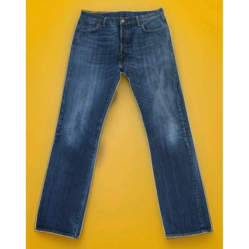 Levi's 501 Jeans Men's 36x34* Blue Denim Straight Leg Button Fly Distressed
